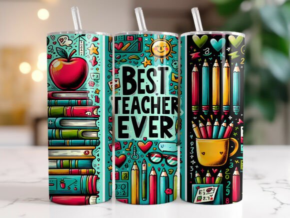 20 Oz Best Teacher Ever Tumbler Wrap PNG Review