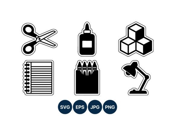A Designer's Review of Black and White School Supply Icons