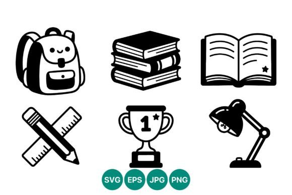 School Black and White Line Icons: An Embroidery Designer's Take
